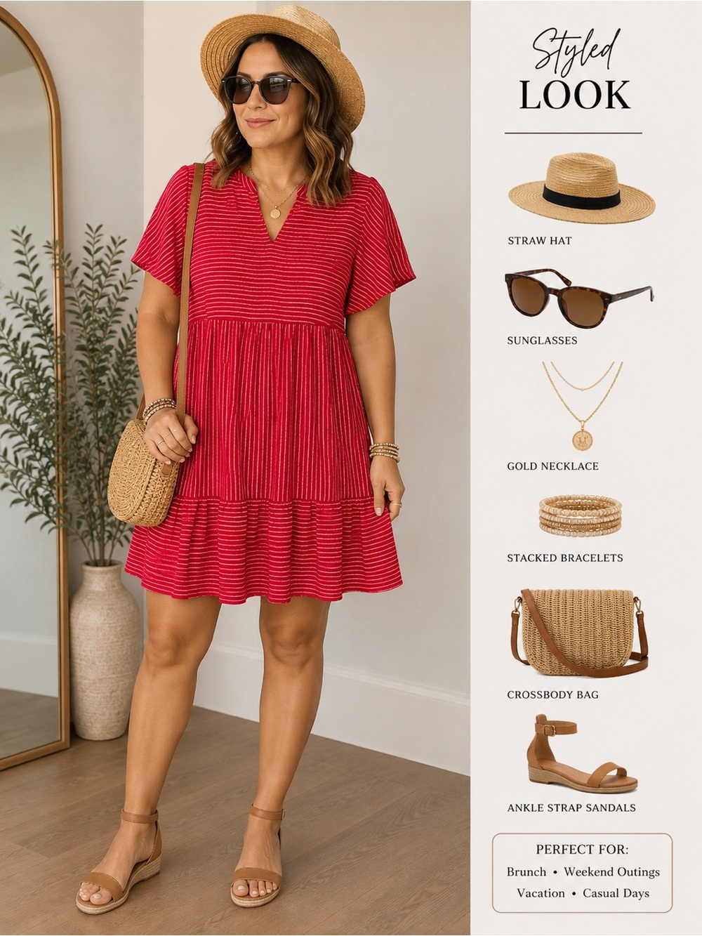 BloomChic Red Striped V-Neck Tiered Swim Coverup Or Dress